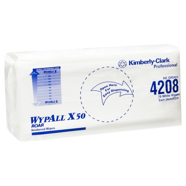 4208 Wypall™ X50 Single Sheet Wiper, White, 75 Wipers/Pack, 8 Packs/Case